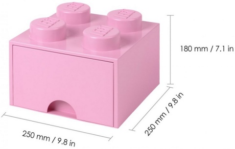 LEGO 40051738 - Pojemnik klocek 4 z szufladą - Jasno różowy 25 cm
